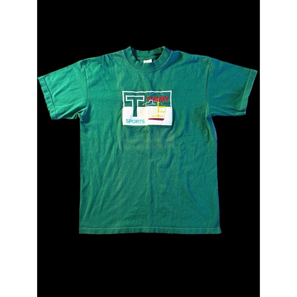 Tommy Sport Shirt Mens L Green Vintage 90s Exceed Crewneck Adult Boat